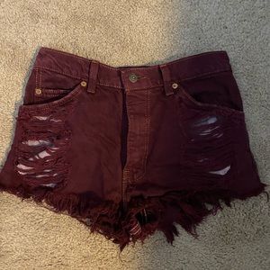 burgundy high wasted jean shorts